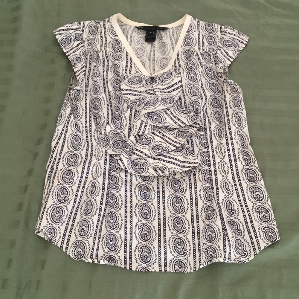 Paisley Cap-sleeve Top with Ruffles